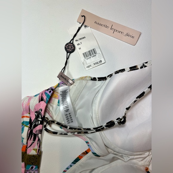 🆕 NWT Nanette Lepore Bikini Top Swimsuit Leopard Cheetah Animal Print Floral M - Picture 13 of 14